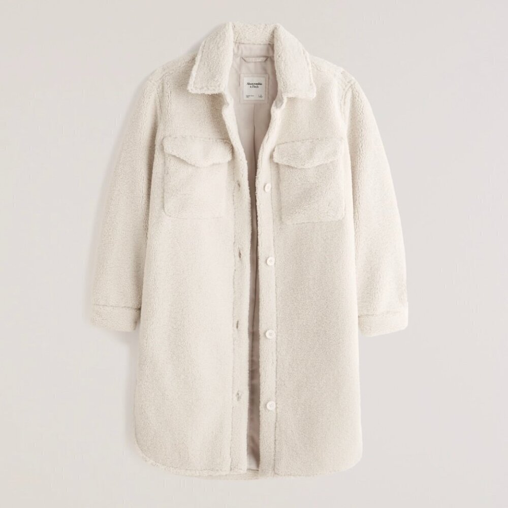 Abercrombie & Fitch Teddy Sherpa Shirt Jacket Shacket NWT Cream White Size Small